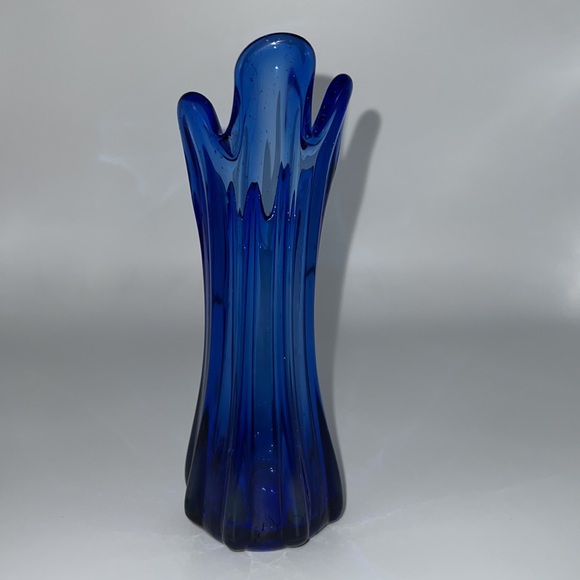 Vintage MCM 5 Finger Cobalt Blue Glass Swung Vase - Picture 11 of 12
